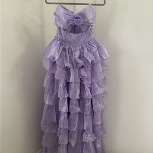 Elegant Lavender Ruffled Gown
